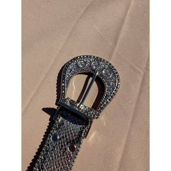 Chico's Belt Statement Studded Plastic Rhinestone Faux Snakeskin Silver 37.5 In. - Picture 8 of 16